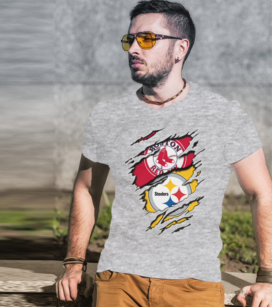 Boston Red Sox Pittsburgh Steelers Logo Mashup T-Shirt