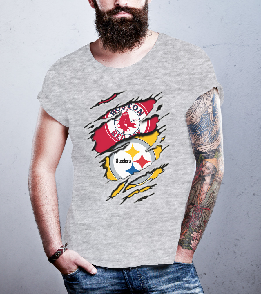 Boston Red Sox Pittsburgh Steelers Logo Mashup T-Shirt