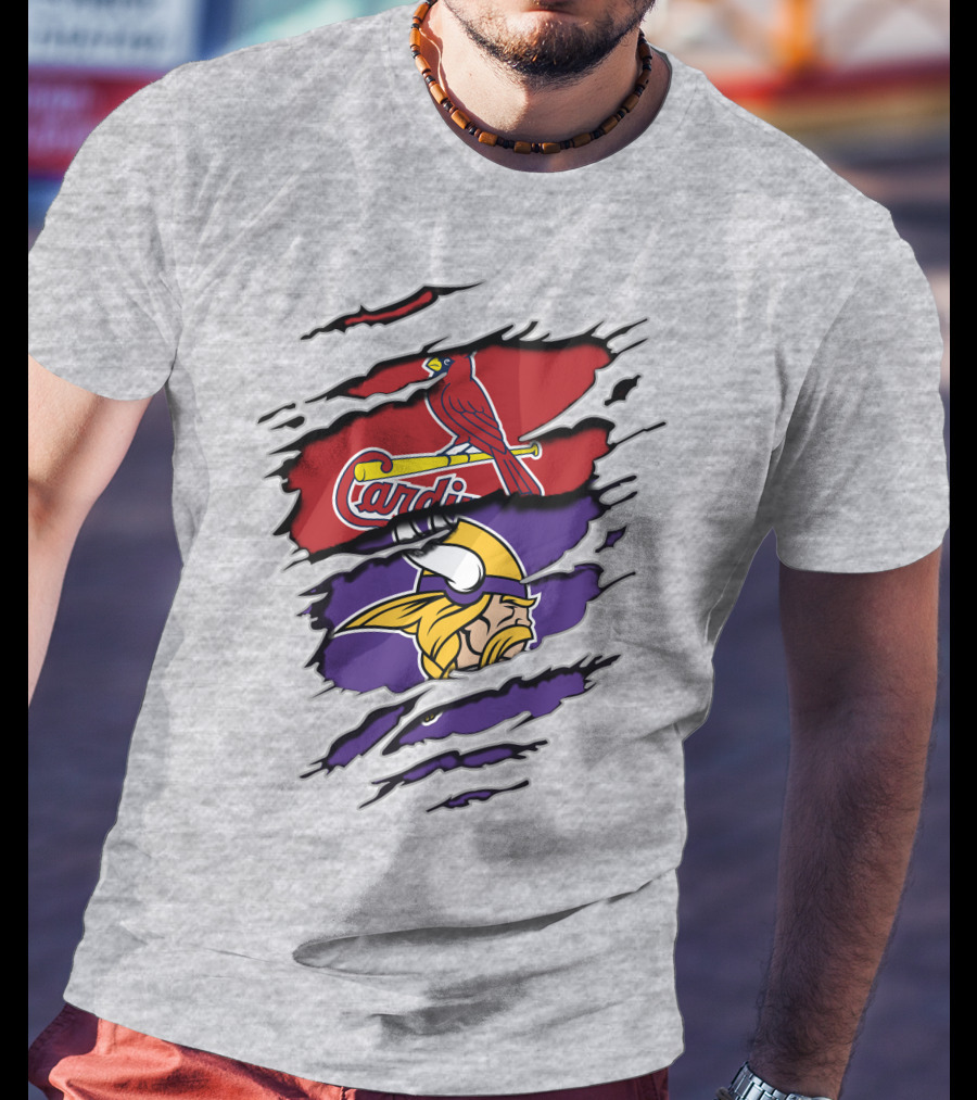 Cardinals Baseball Crossed With Vikings Football Icons T-Shirt