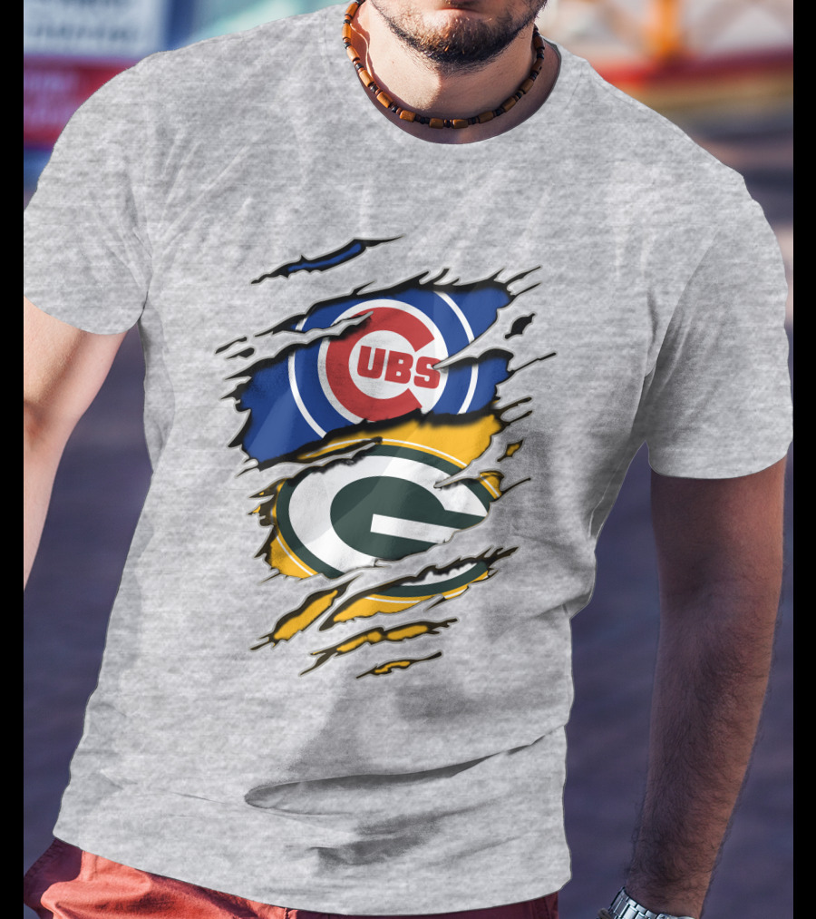 Packers Cubs Torn Logos Fusion T-Shirt