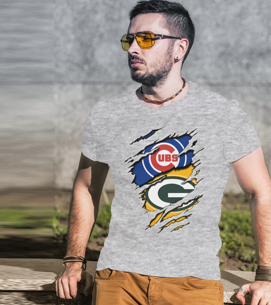 Packers Cubs Torn Logos Fusion T-Shirt