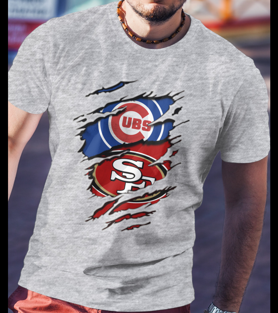 Cubs 49ers Logo Mashup Ripped T-Shirt