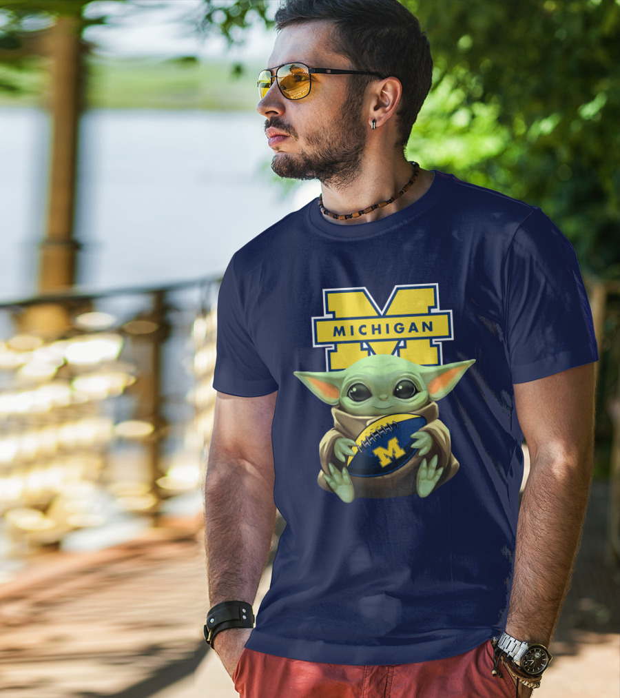 Michigan Wolverines Baby Yoda Football T-Shirt
