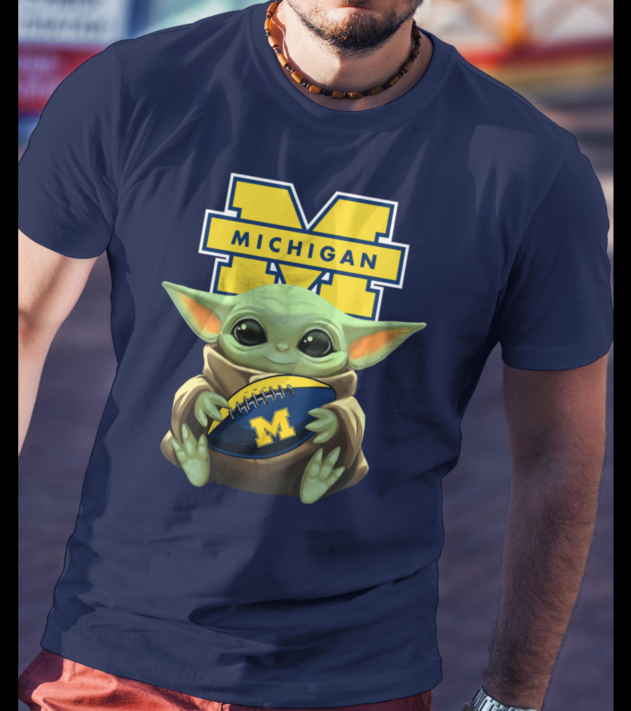Michigan Wolverines Baby Yoda Football T-Shirt