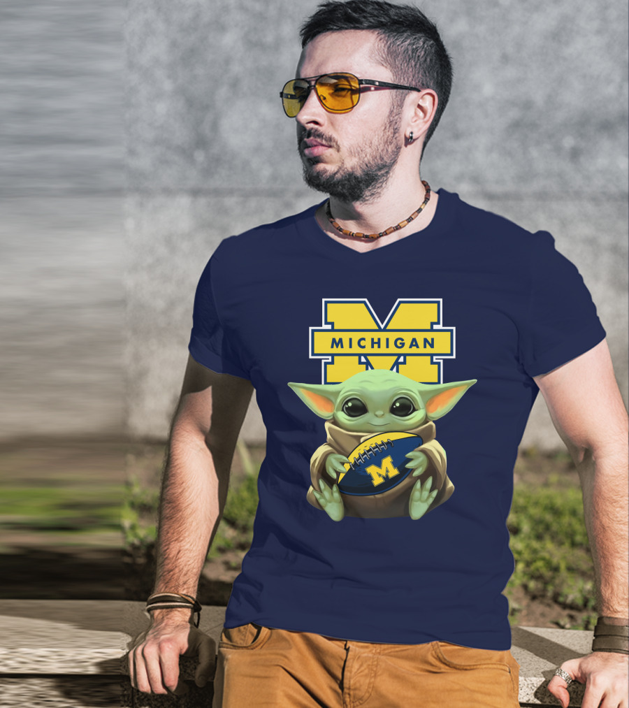 Michigan Wolverines Baby Yoda Football T-Shirt