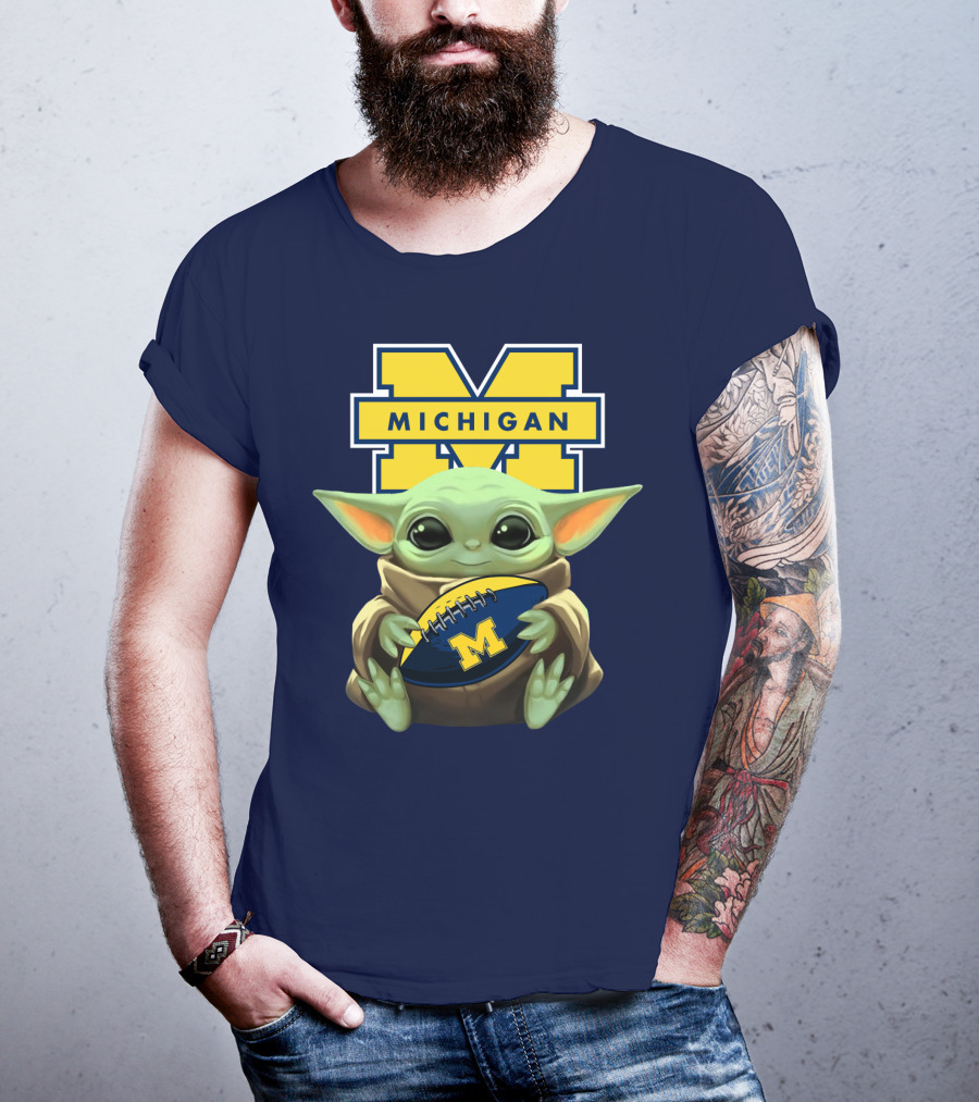 Michigan Wolverines Baby Yoda Football T-Shirt