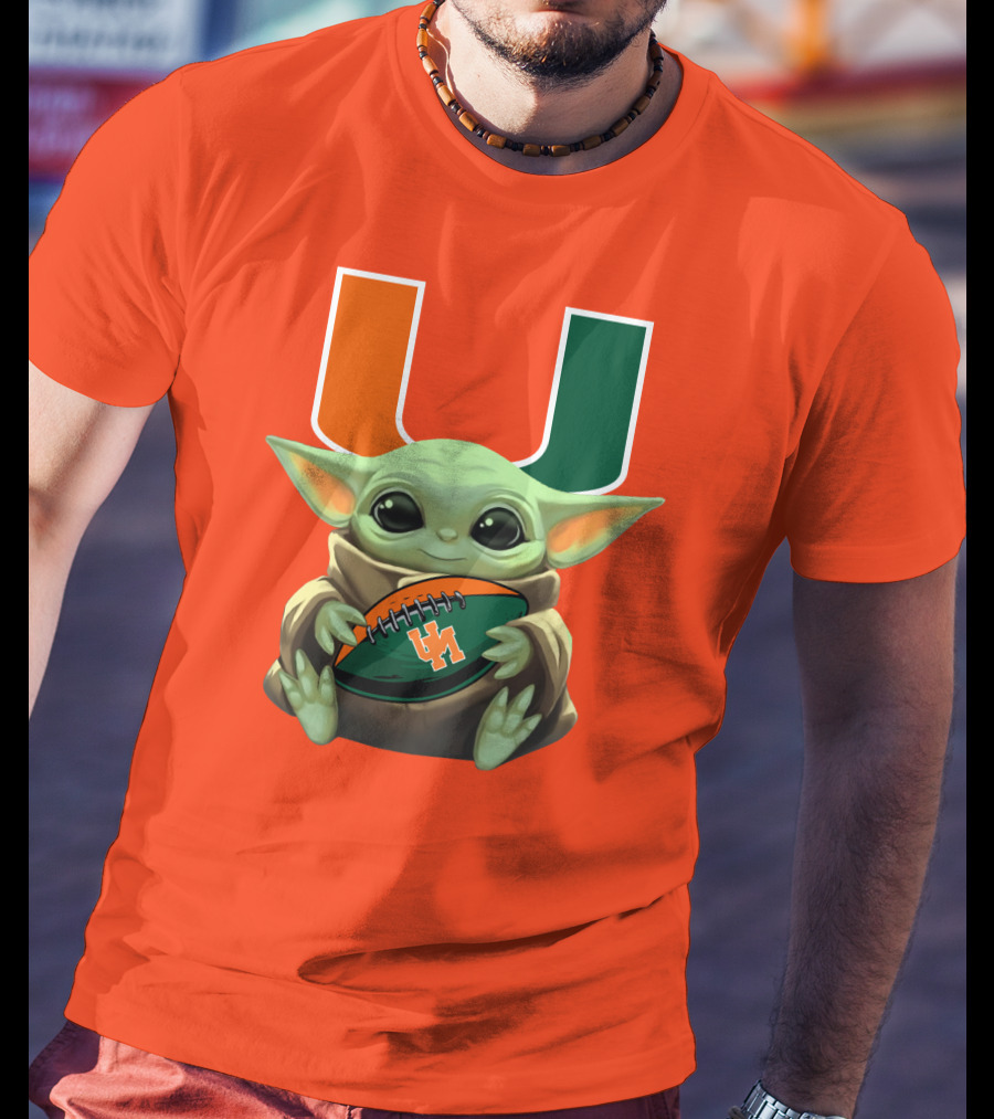 Baby Yoda Miami Hurricanes Football Fan T-Shirt