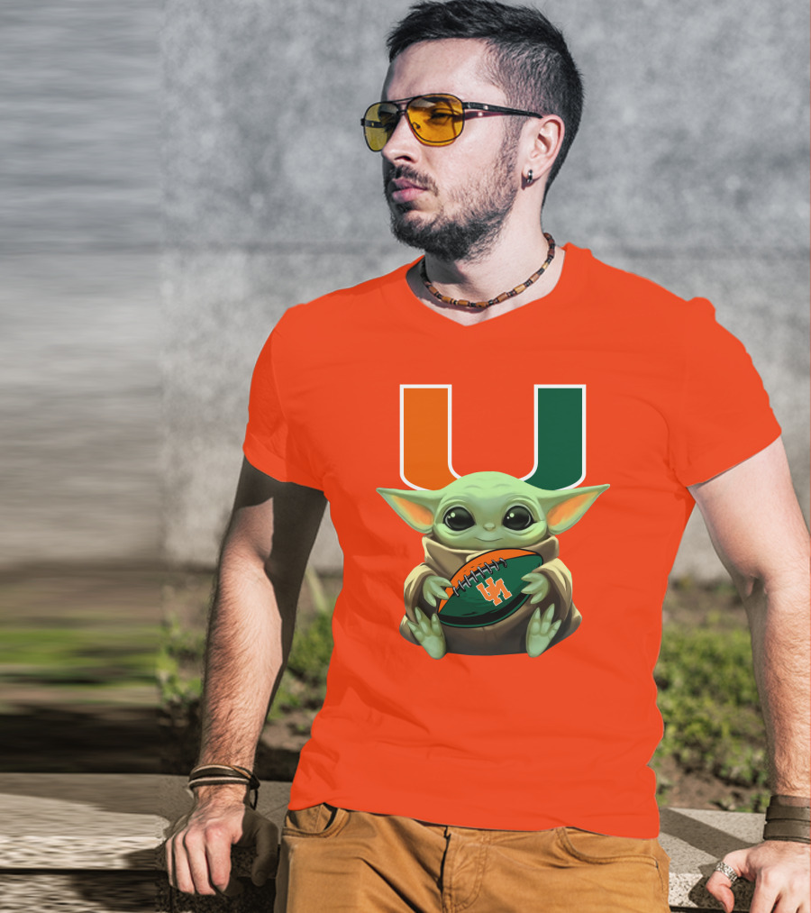 Baby Yoda Miami Hurricanes Football Fan T-Shirt