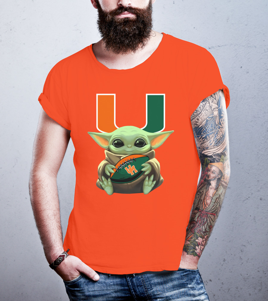 Baby Yoda Miami Hurricanes Football Fan T-Shirt