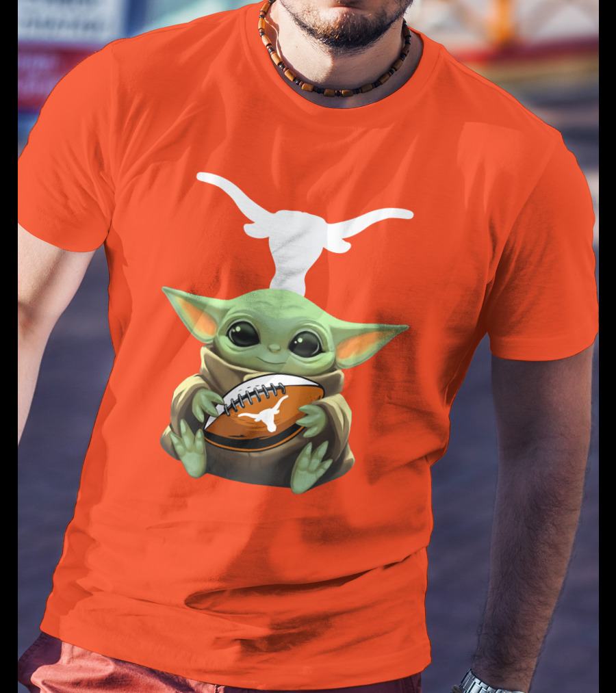 Baby Yoda Longhorns Football Logo Orange Background T-Shirt