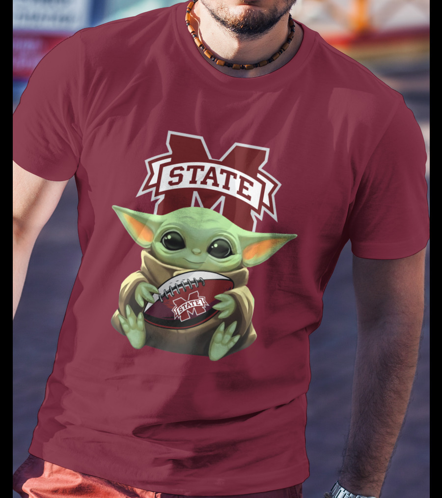 Baby Yoda Holding Mississippi State Bulldogs Football T-Shirt