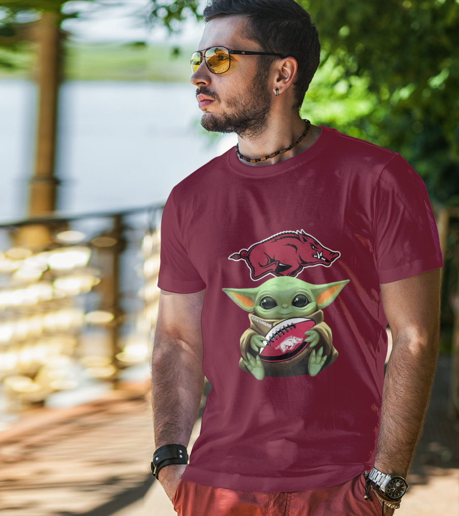 Arkansas Razorbacks Baby Yoda Football Fan T-Shirt
