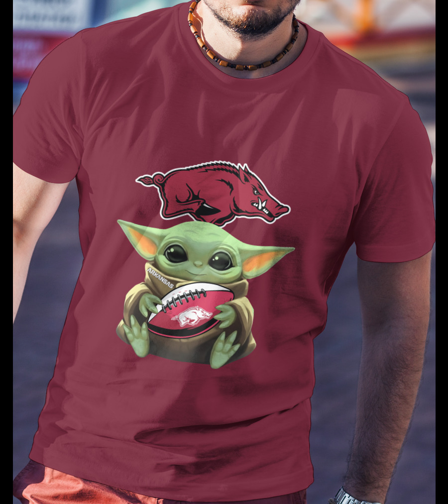 Arkansas Razorbacks Baby Yoda Football Fan T-Shirt