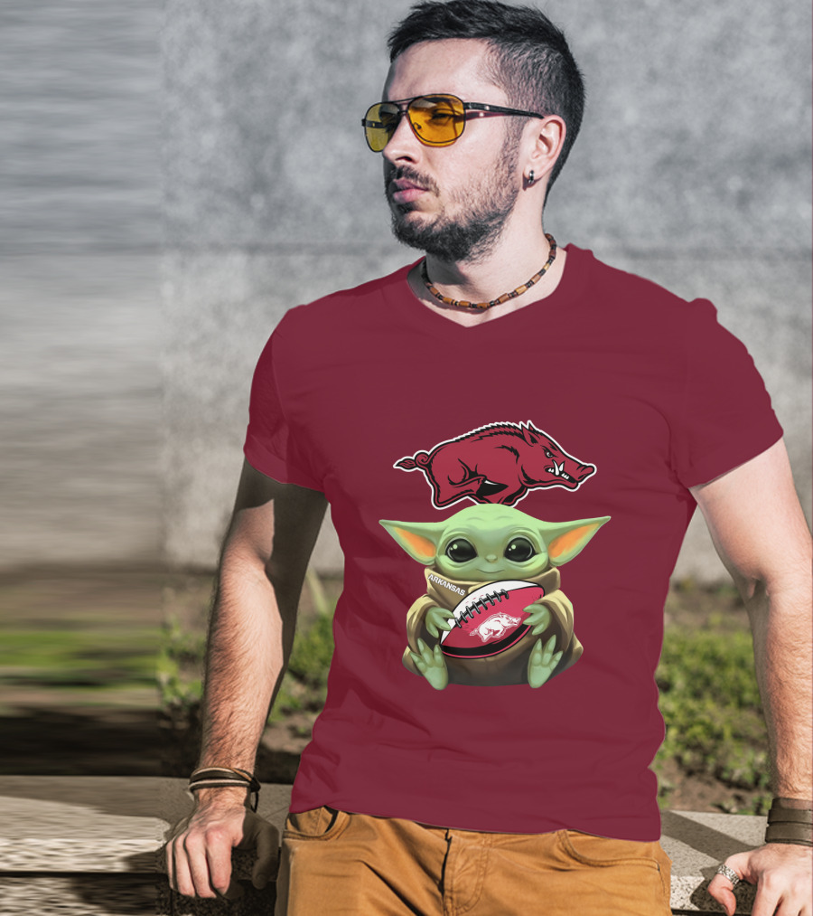 Arkansas Razorbacks Baby Yoda Football Fan T-Shirt