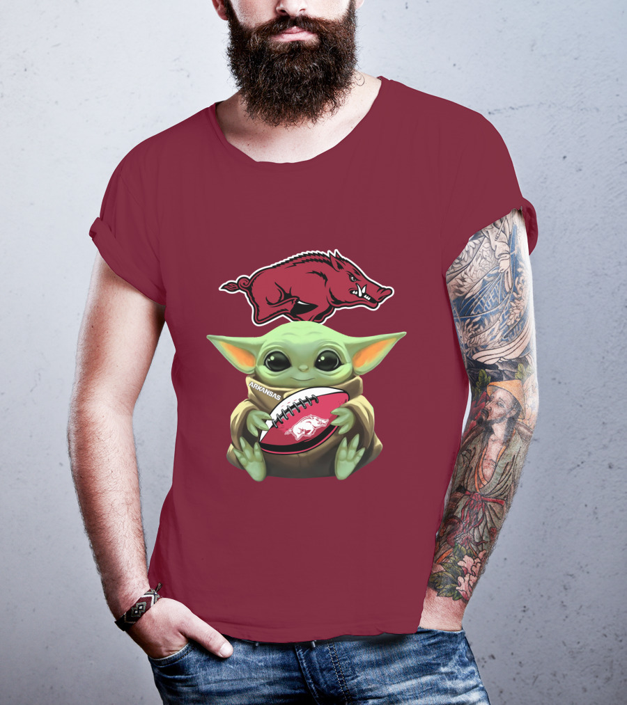 Arkansas Razorbacks Baby Yoda Football Fan T-Shirt