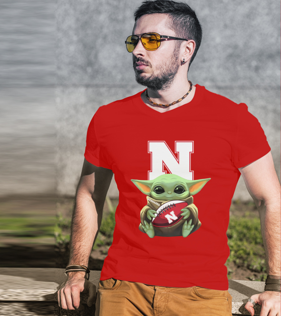 Baby Yoda Nebraska Cornhuskers Football Fan Icon With N T-Shirt