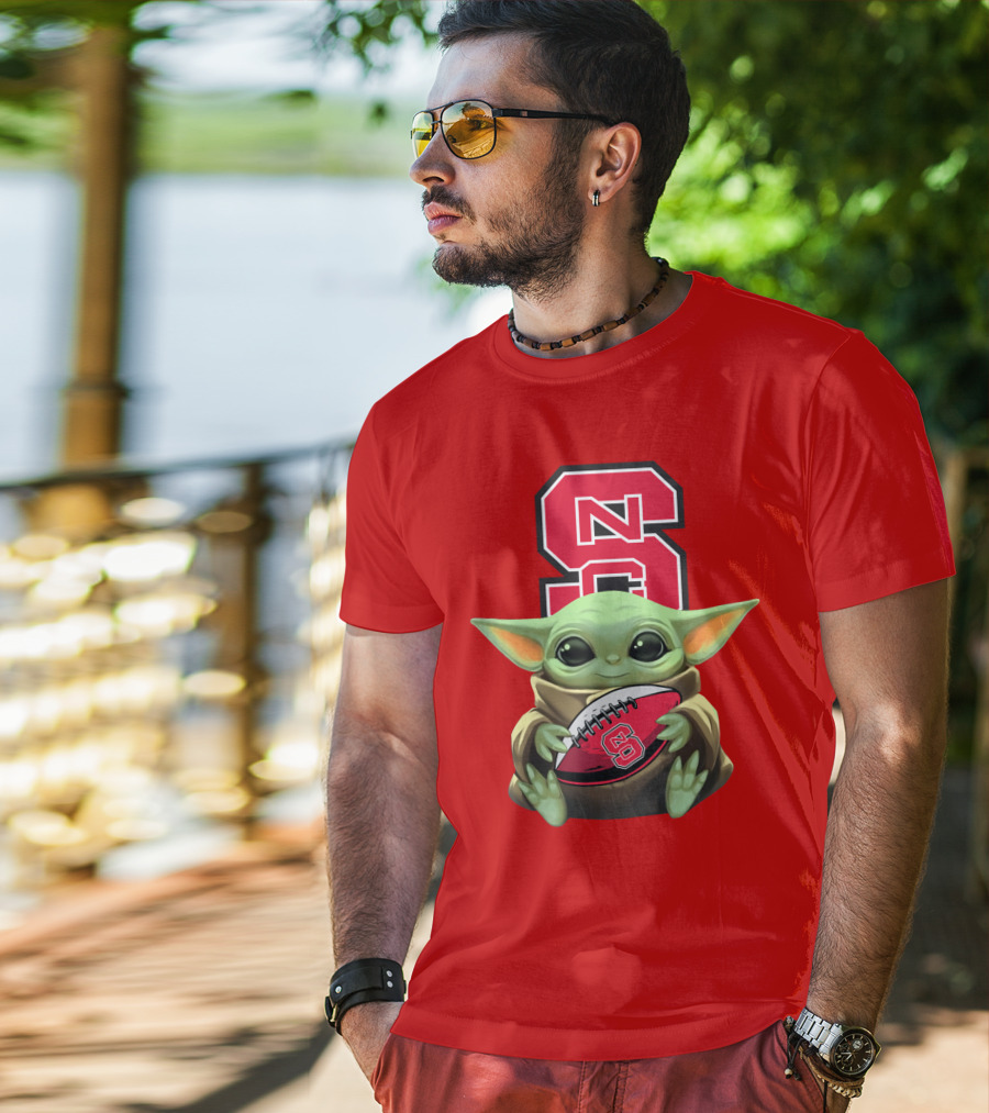 NC State Wolfpack Baby Yoda Football T-Shirt