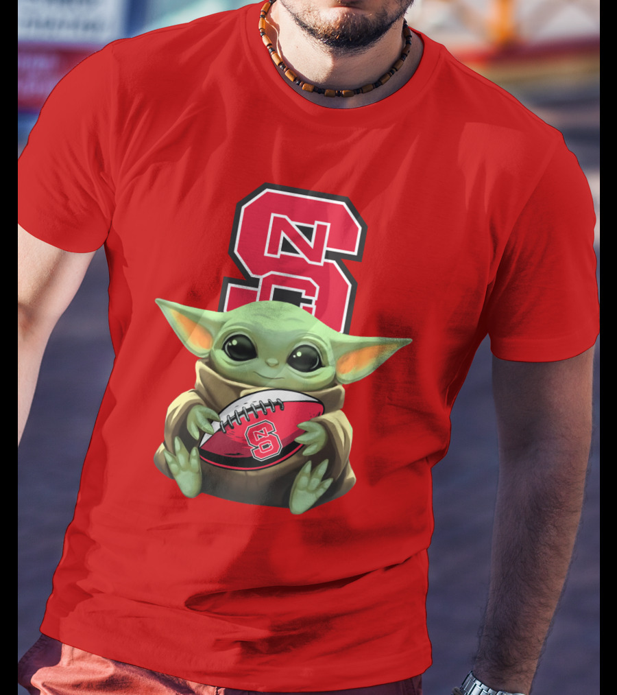 NC State Wolfpack Baby Yoda Football T-Shirt