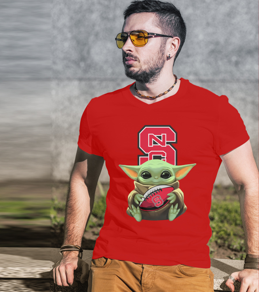 NC State Wolfpack Baby Yoda Football T-Shirt