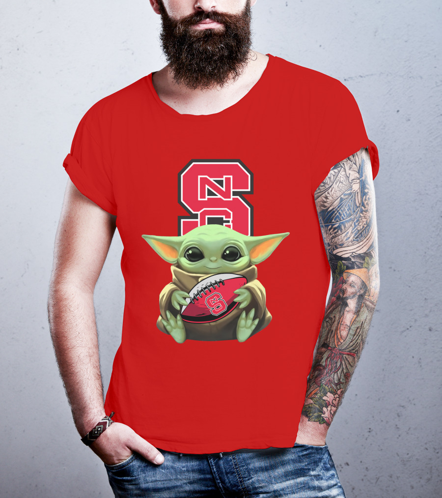 NC State Wolfpack Baby Yoda Football T-Shirt