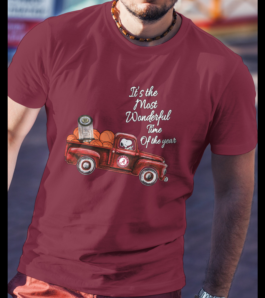 It's The Most Wonderful Time Of The Year Alabama Crimson Tide Basketball Snoopy RTJ Memorial Stadium Red Truck T-Shirt