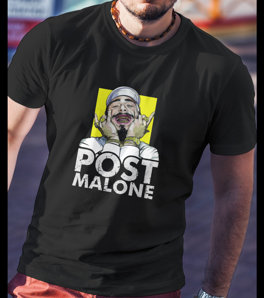 Post Malone Smiling In Yellow Background T-Shirt