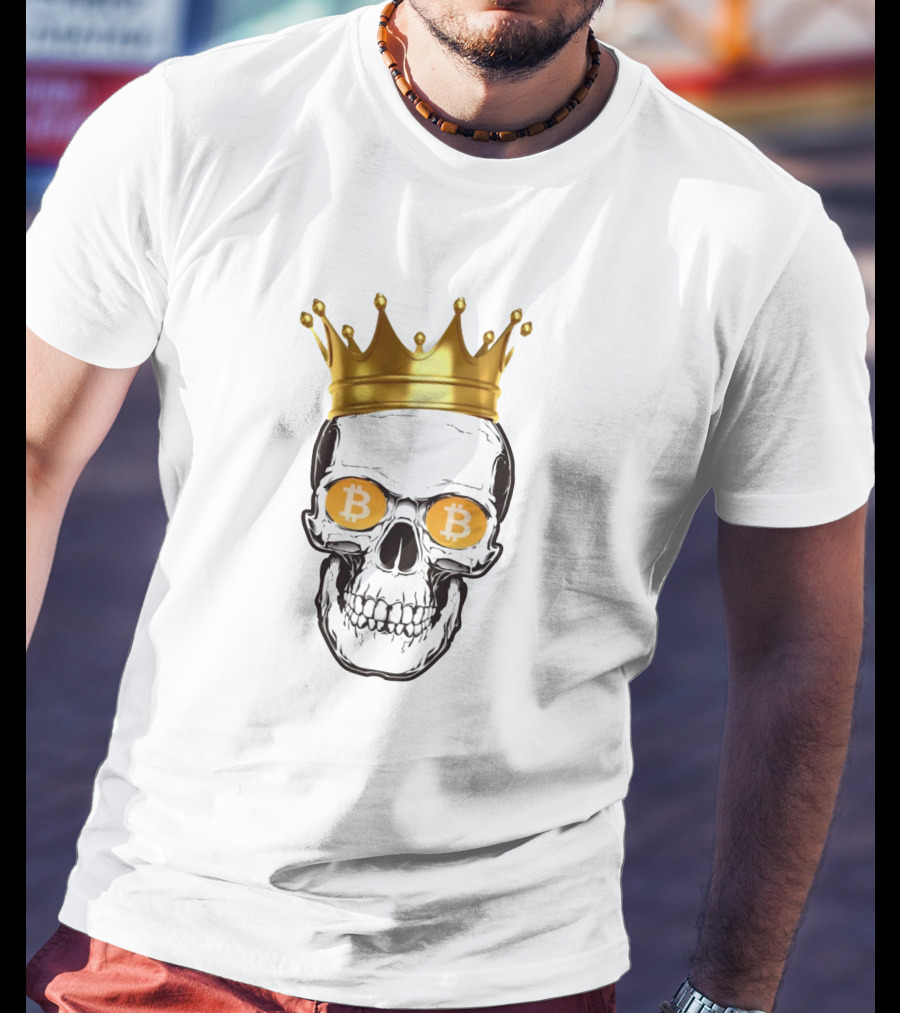 The King Of Bitcoin Skull With Crown And Bitcoin Eyes T-Shirt