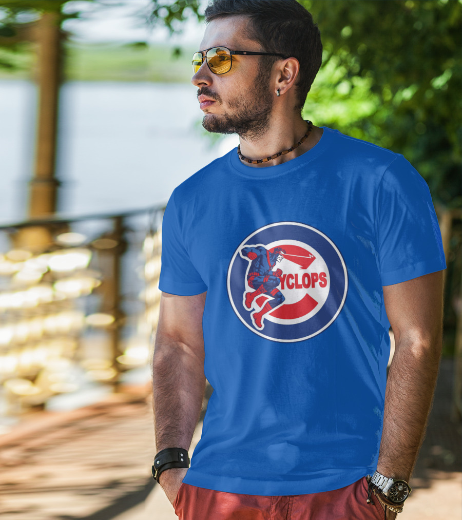 Chicago Cyclops MLB Superhero Logo Blue Background T-Shirt