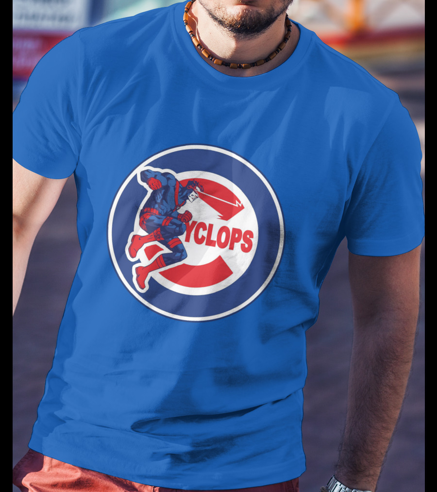 Chicago Cyclops MLB Superhero Logo Blue Background T-Shirt