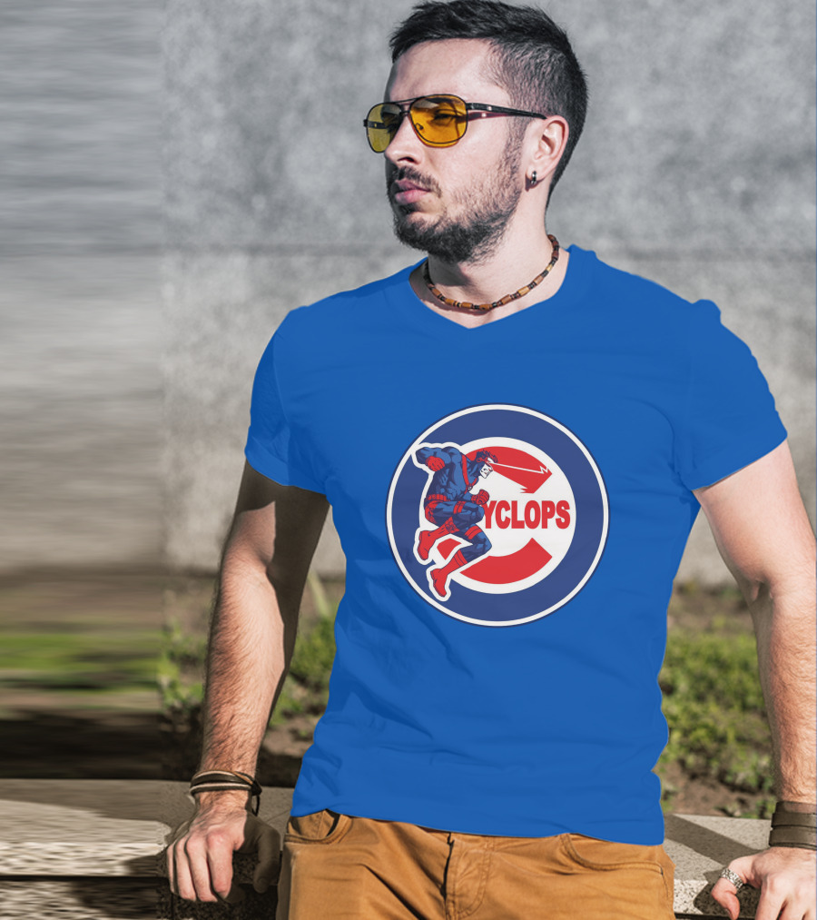 Chicago Cyclops MLB Superhero Logo Blue Background T-Shirt