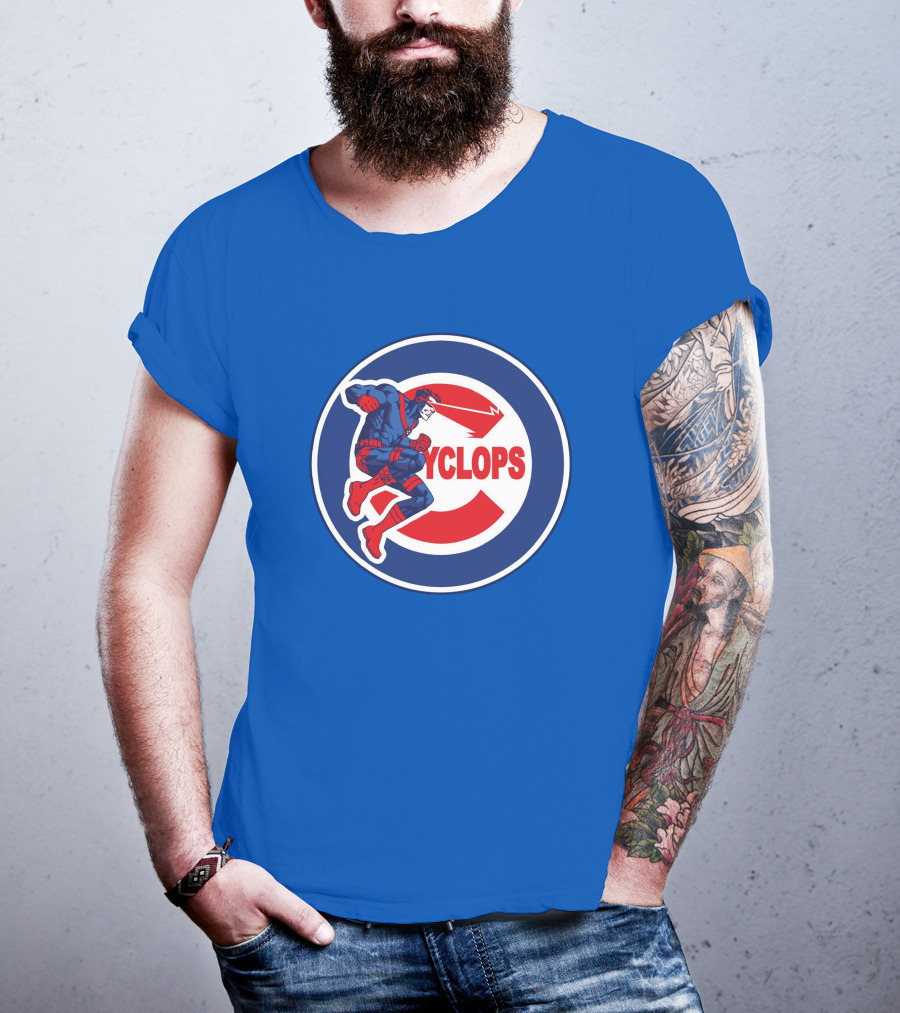 Chicago Cyclops MLB Superhero Logo Blue Background T-Shirt