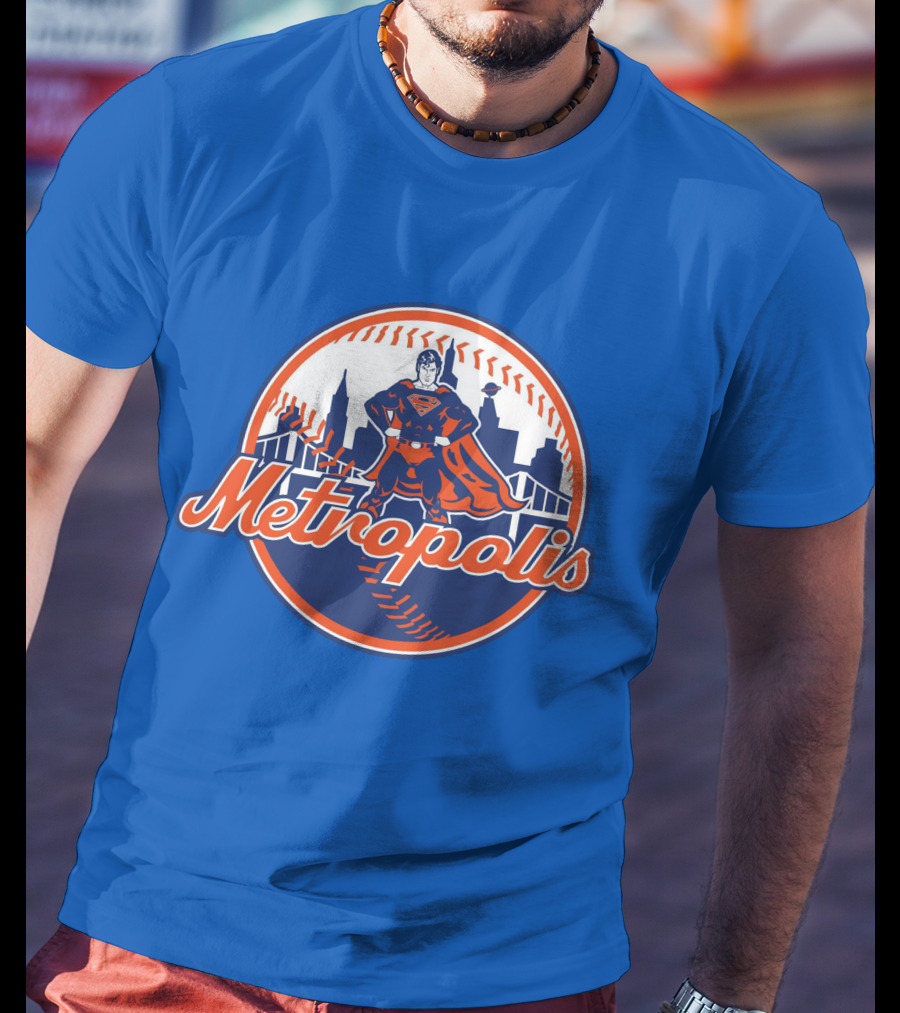 Metropolis Superman NY Baseball Skyline T-Shirt