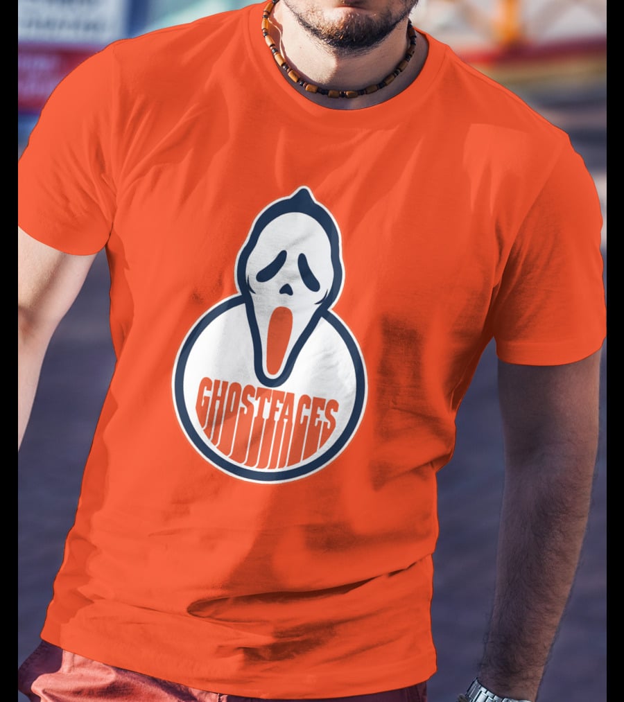 Edmonton Ghostfaces NHL Scream Parody Logo Orange Background T-Shirt