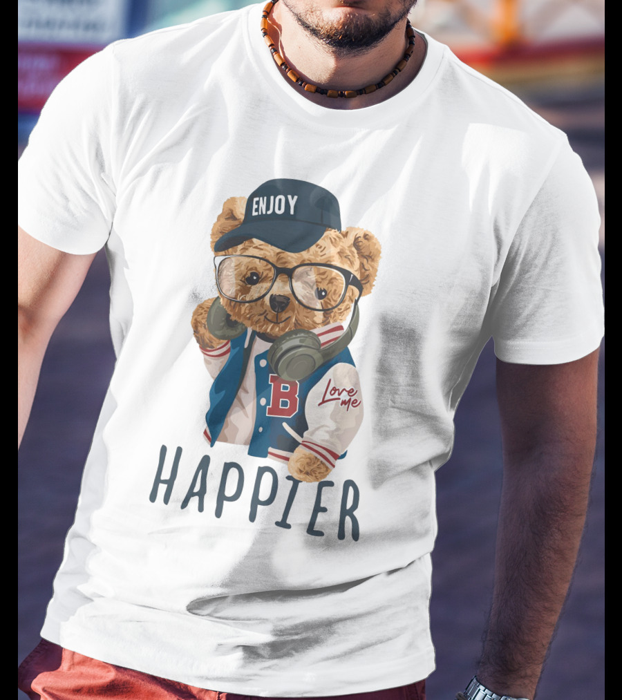 Enjoy Love ME Varsity Bear Happier T-Shirt