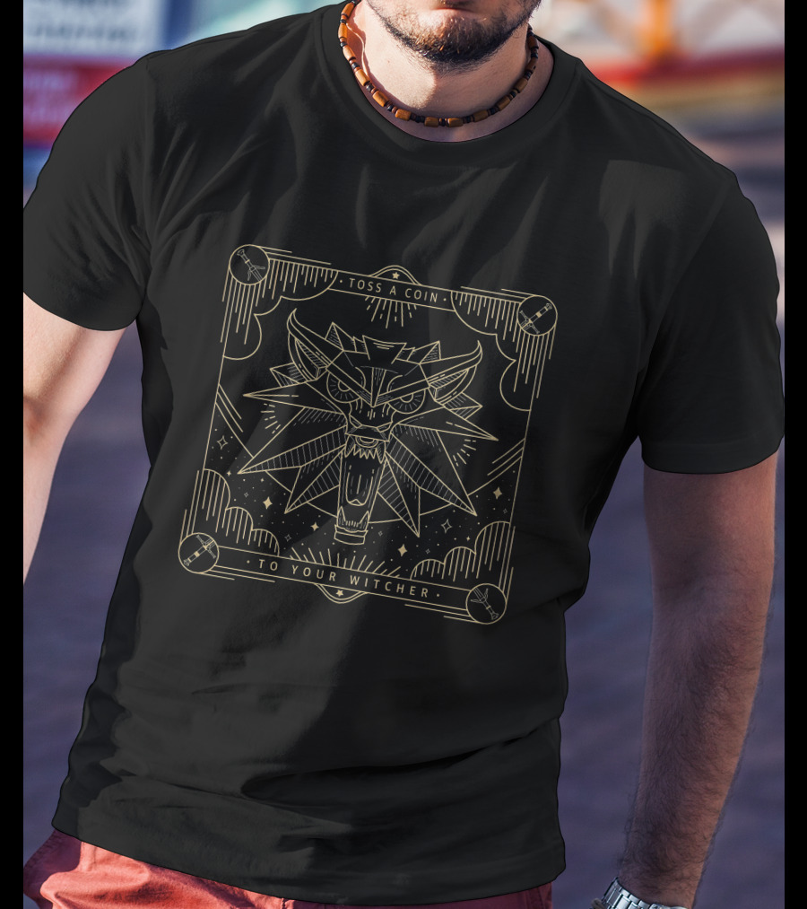 Toss A Coin To Your Witcher Wild Hunt Wolf Head T-Shirt