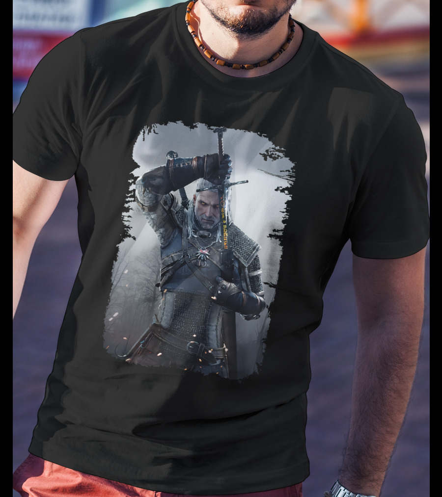 The Witcher Wild Hunt Geralt Sword Action Scene T-Shirt