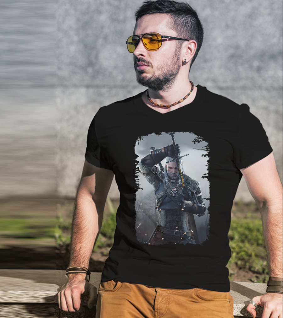 The Witcher Wild Hunt Geralt Sword Action Scene T-Shirt