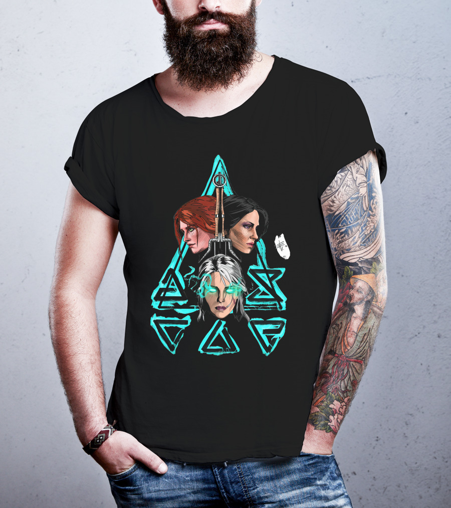 Geralt's Girls Glow Wild Hunt Witcher Triangle Warriors T-Shirt