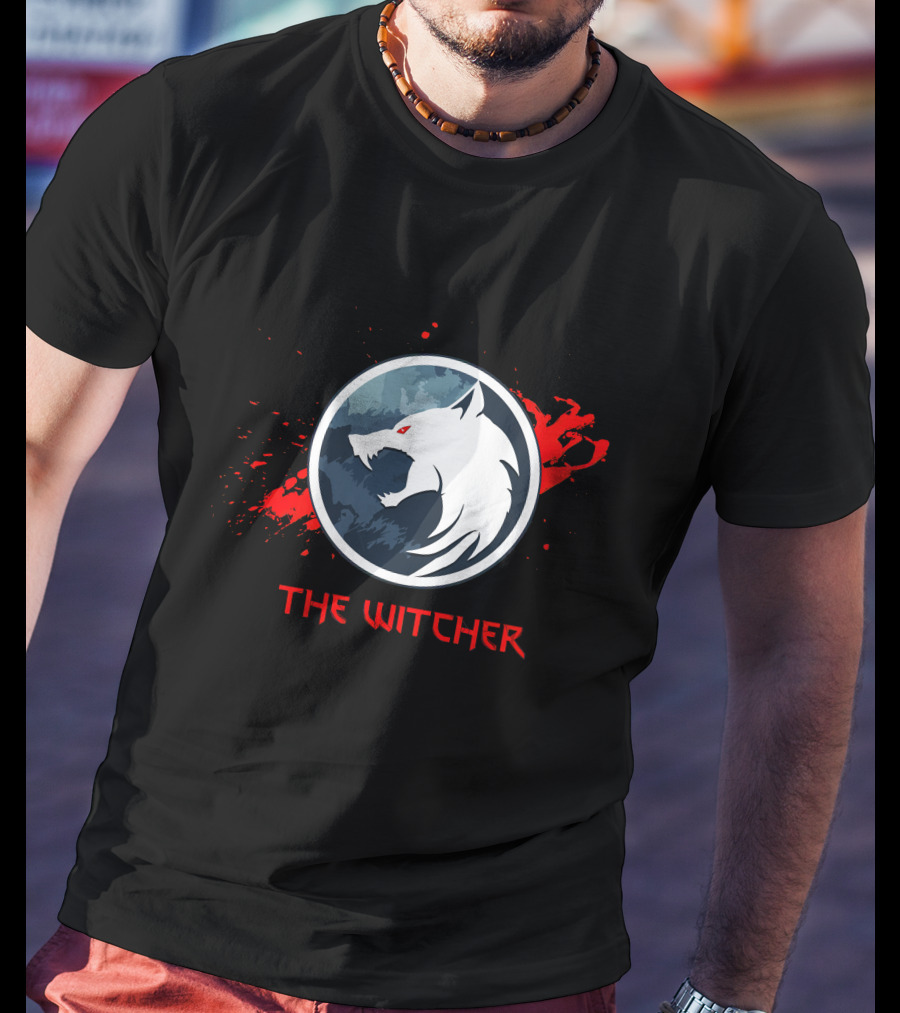 The Witcher Wolf Emblem Blood Splatter T-Shirt