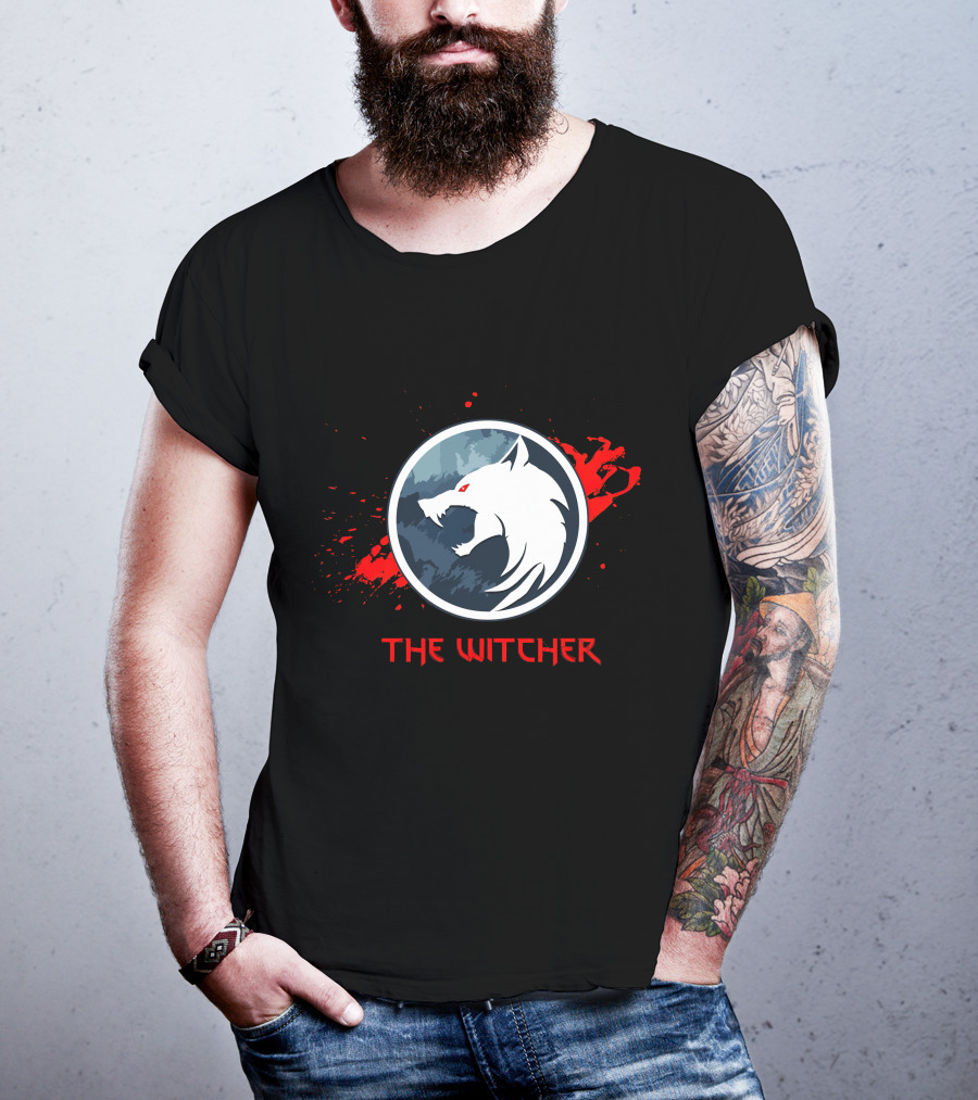 The Witcher Wolf Emblem Blood Splatter T-Shirt