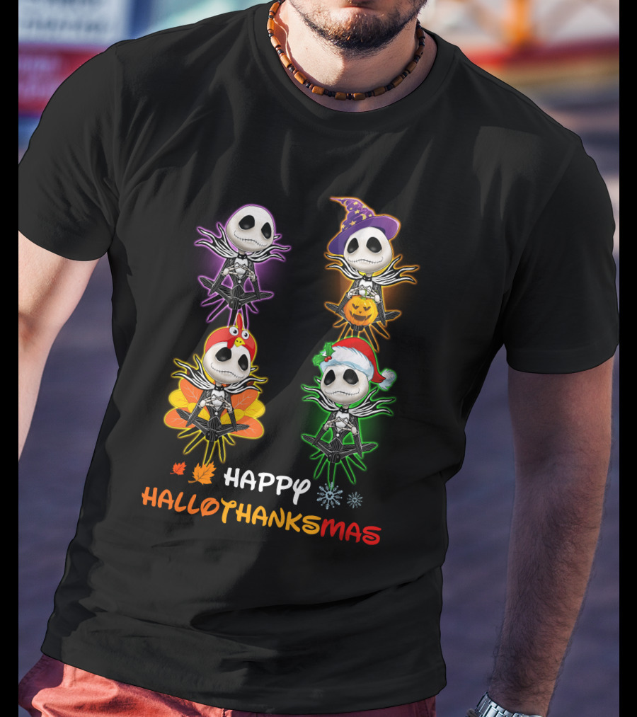 Happy HalloThanksMas Jack Halloween Thanksgiving Christmas T-Shirt