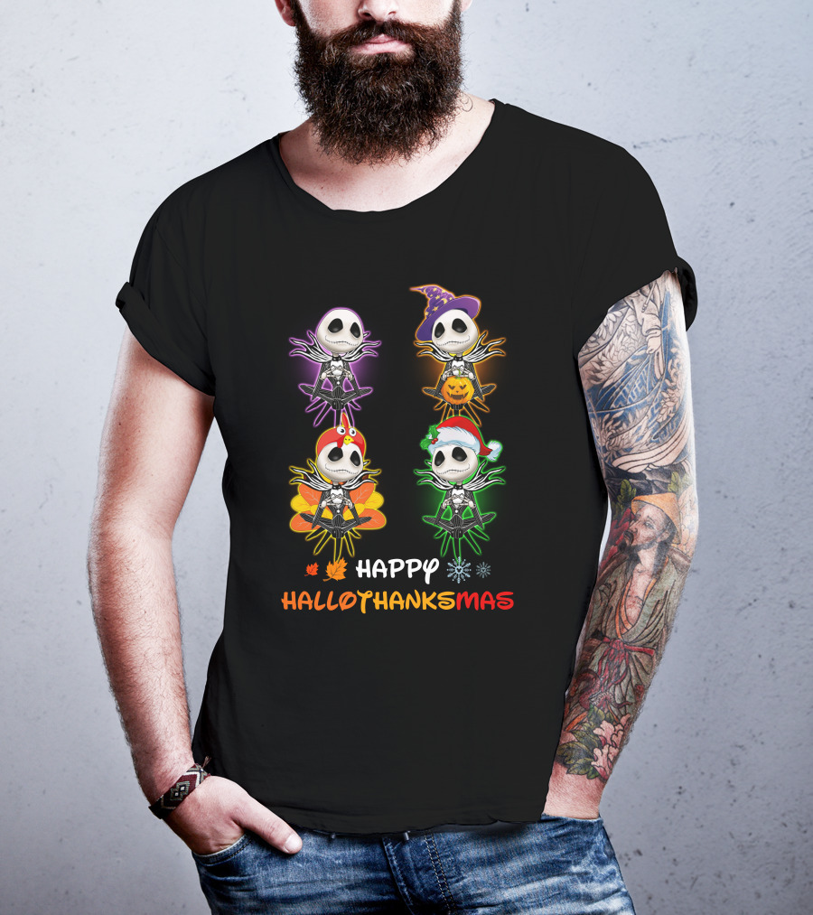 Happy HalloThanksMas Jack Halloween Thanksgiving Christmas T-Shirt