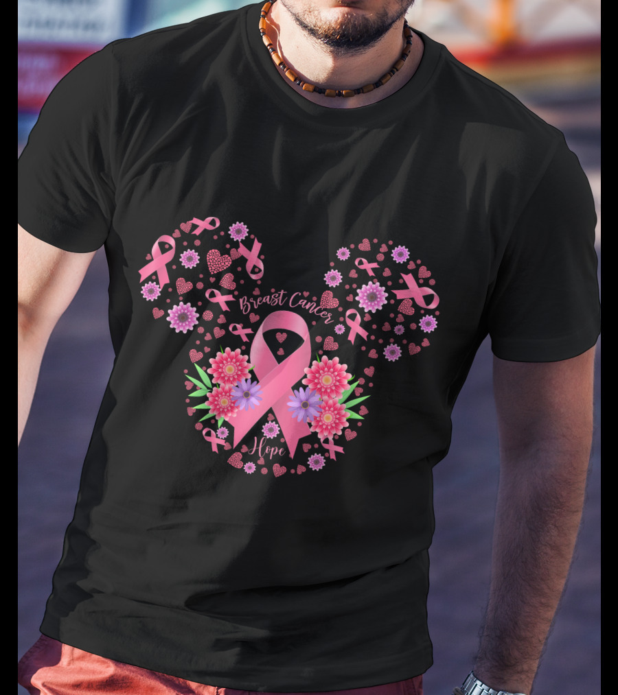 Breast Cancer Hope Pink Ribbon Floral T-Shirt