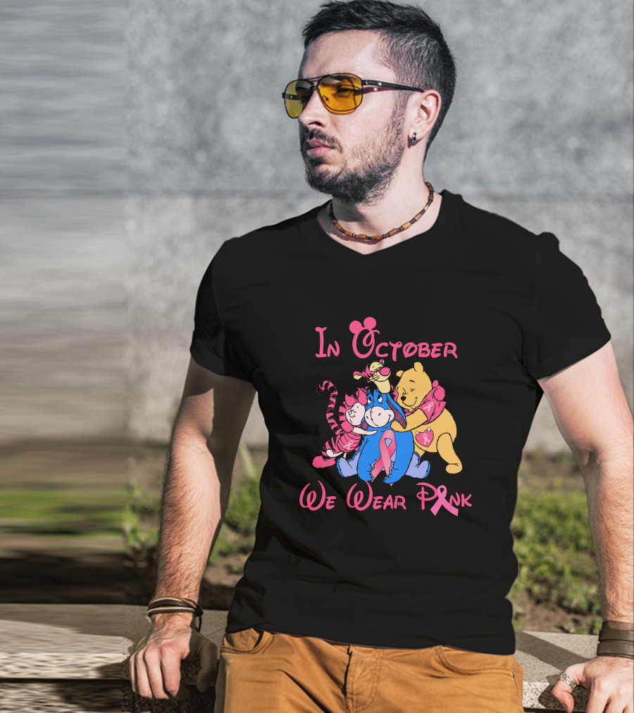 In October We Wear Pink Breast Cancer Awareness Characters T-Shirt