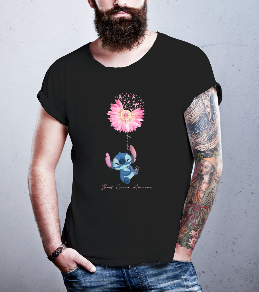 Breast Cancer Awareness Stitch Pink Ribbon Flower T-Shirt