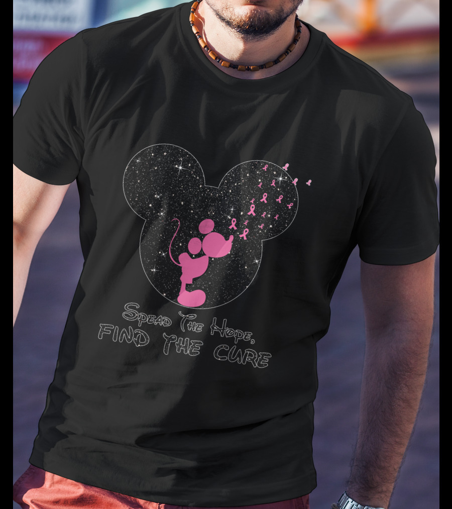 Spread The Hope Find The Cure MK Breast Cancer Awareness Mickey Mouse Icon Pink Ribbons T-Shirt