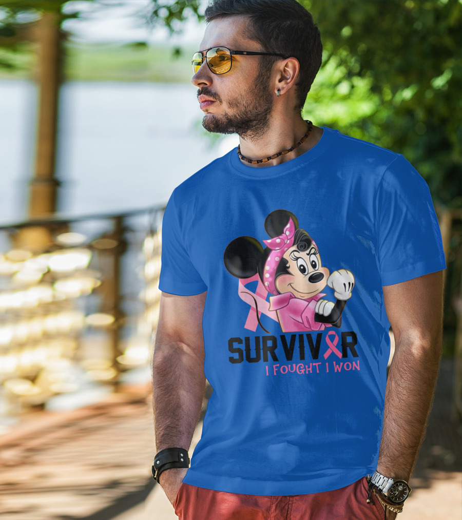 Survivor I Fought I Won Minnie Pink Ribbon Breast Cancer Awareness T-Shirt