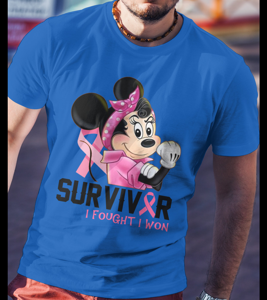 Survivor I Fought I Won Minnie Pink Ribbon Breast Cancer Awareness T-Shirt