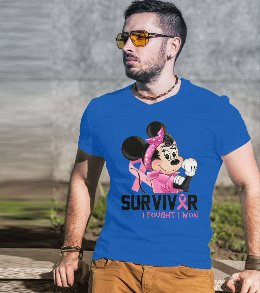 Survivor I Fought I Won Minnie Pink Ribbon Breast Cancer Awareness T-Shirt