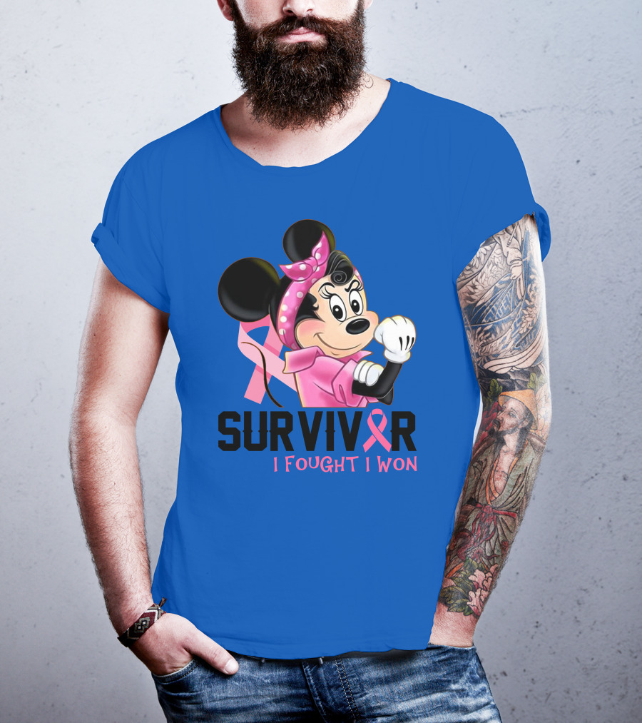 Survivor I Fought I Won Minnie Pink Ribbon Breast Cancer Awareness T-Shirt